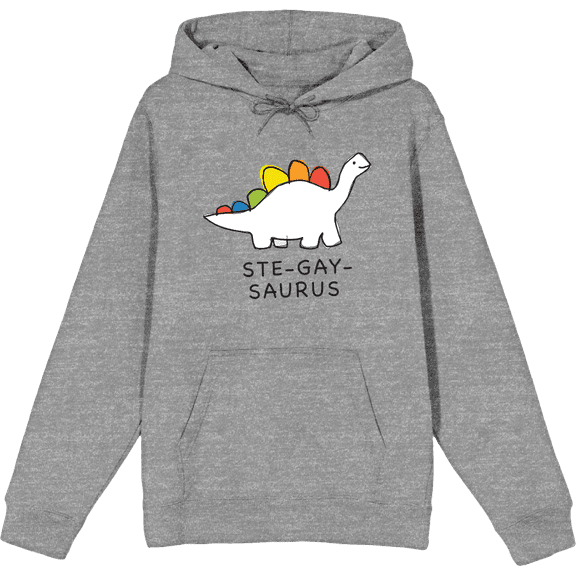 Pride Ste-Gay-Saurus Long Sleeve Adult Hooded Sweatshirt-Medium-Heather Gray