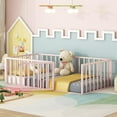 thumbnail image 3 of DreamBuck Twin Size Montessori Floor Bed with Safety Fence and Door, Metal Floor Bed Frame, Minimalist Versatile Floor Bed for Girls, Twin Bed Frame for room, Playroom, 3 of 7