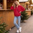 thumbnail image 6 of Womens Fall Zip Up Sweatshirts No Hood Oversized Casual Classic Long Sleeve Collar Full Zipper Jackets with Pockets Red M, 6 of 7