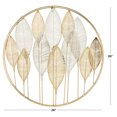 thumbnail image 3 of DecMode Gold Metal Metallic Leaf Wall Decor with Circular Frame and Silver Accents, 3 of 8
