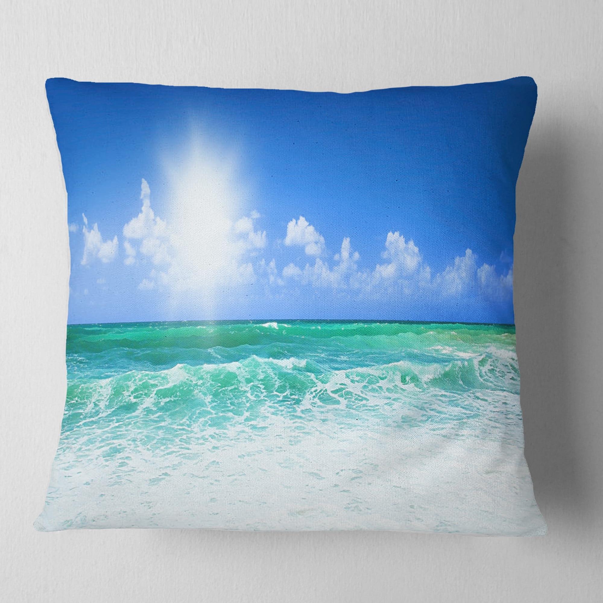 Designart Beautiful Blue Beach - Seascape Photography Throw Pillow - 18x18