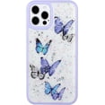 thumbnail image 6 of Compatible with iPhone 15 Pro Butterfly Case Cute Bling Glitter Stars Transparent Clear Design Girly Women Girls Soft TPU Lens Protection Luxury Shockproof Shockproof Cover, Purple, 6 of 13