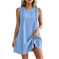 thumbnail image 3 of SROBPTY Dresses for Women Solid Sleeveless Crew Neck with Pockets Straight Short Sundress for Everyday Wear, 3 of 5