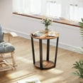 thumbnail image 6 of End Table, Round Side Table with Storage Shelf, Rustic Brown and Black, 6 of 7