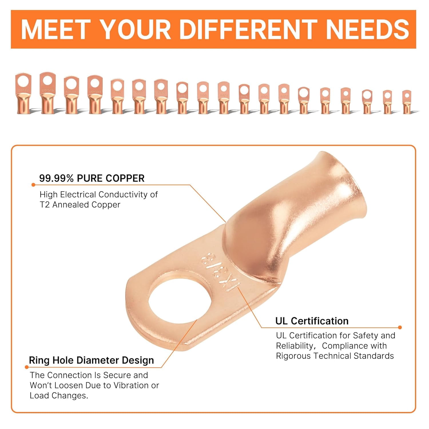 Foluck 220PCS Battery Cable Ends AWG 1 2 4 6 8 1/0 2/0 Gauge, 110PCS Heavy Duty Copper Wire Lugs Kit, Battery Cable Terminal Connectors Assortment with 110PCS 3:1 Heat Shrink Tubing
