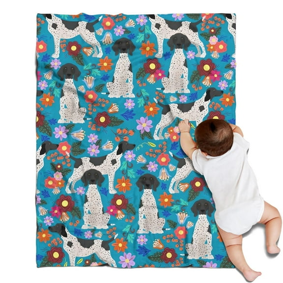 Dog with Pioneer Flower Blanket,Comfortable Soft Lamb Wool Throw Blanket,All Season,Warm Lightweight Blankets for Sofa Bed Couch Living Room Chair,30"x40"