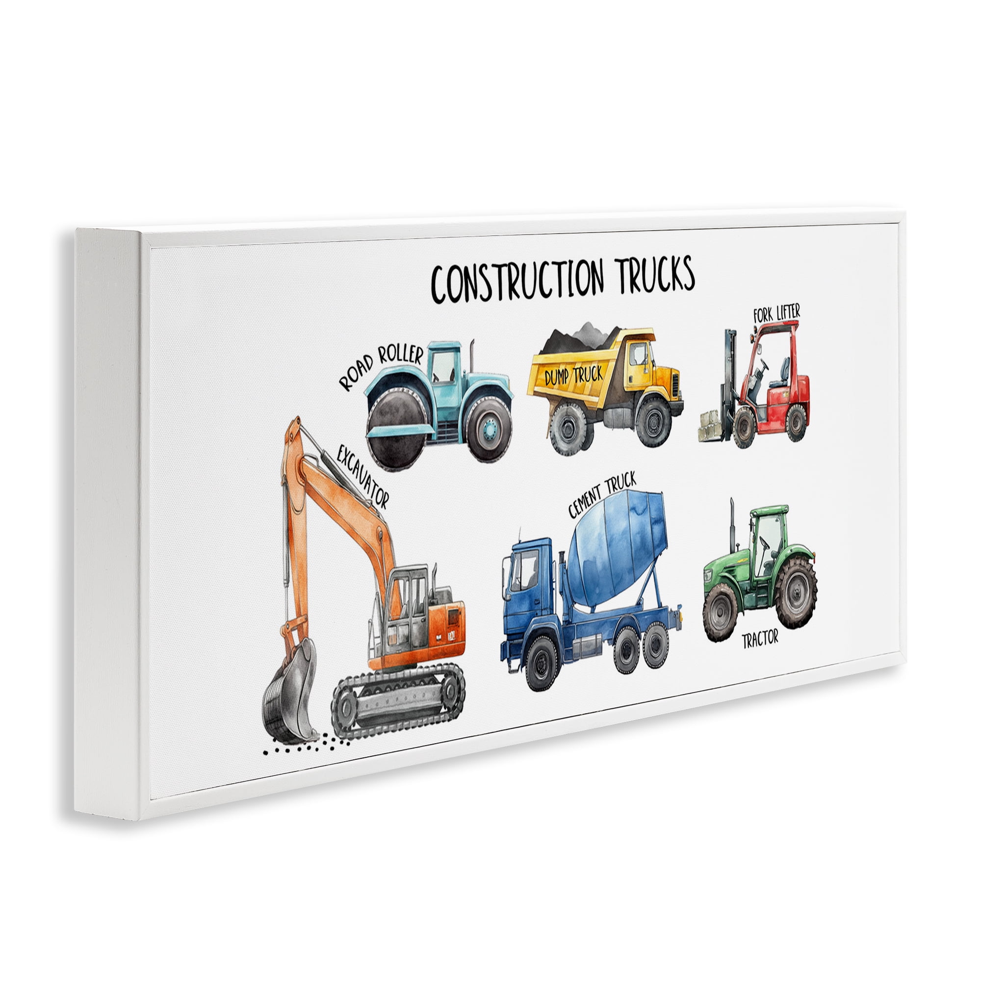 Stupell Industries Industrial Construction Trucks White Framed Giclee Art, design by Christine Simpson Art