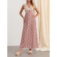 thumbnail image 6 of Raccmtaty Women's Long Tank Dress Slim Flower Print Lace Trim Deep V Neck Sleeveless Dress for Party Club, 6 of 8