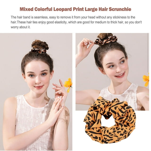 Grands Chouchous Imprimé Léopard Épais Extensibles Support de Queue de Cheval Accessoires Multicolores Léopard Curcuma