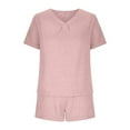 thumbnail image 4 of Viluyesy Tops Elastic Waist Short Pants 2PC Women Round Neck T-Shirt and Shorts Set Knitted Shirt and Shorts Sets Two PC Pink Size L, 4 of 9