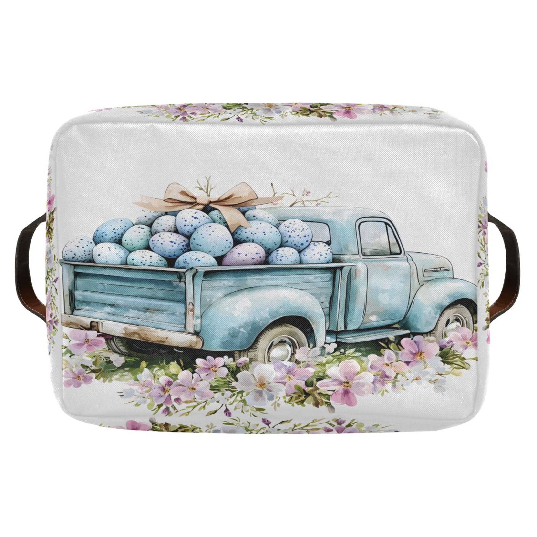 Ryvnso Easter Truck Egg Storage Basket Large Bin Foldable Boxes Toys Organizer 14.2x10.2x8.3in 2 PCs
