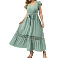 thumbnail image 1 of Vestido largo con cuello en V y encaje floral para mujer talla grande - Diseño fluido, tejido cómodo, primavera/otoño - Tallas S-XXL, versátil para fiestas, 1 of 5