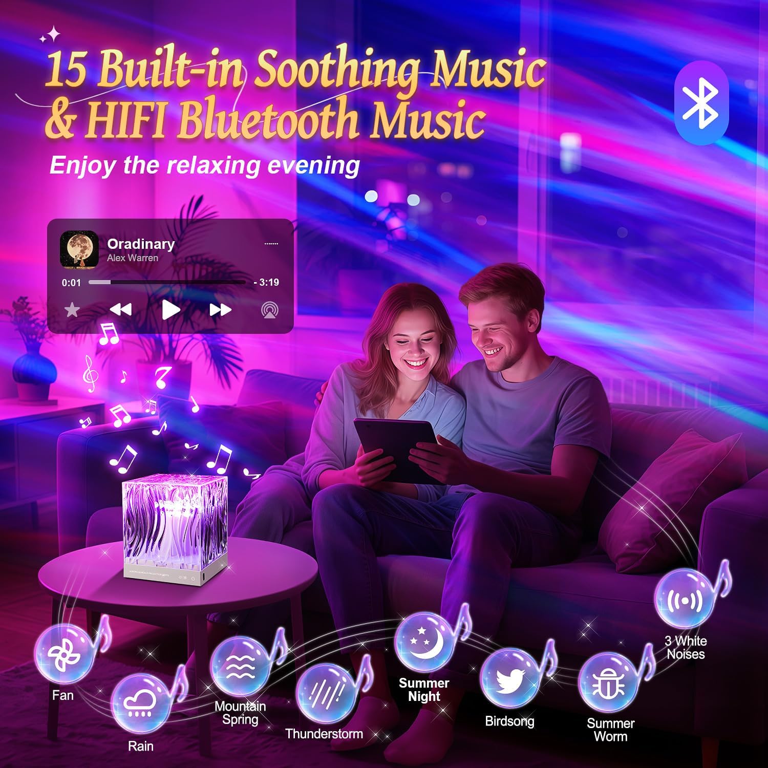 Shower Lamp Shower Lights White Noise Sound Machine for Sleep Adults, Bluetooth+15 White Noise Machine Baby Sound Machine Baby, 18 Colors Shower Light Party Lights Indoor, Remote Warm Light Lamp