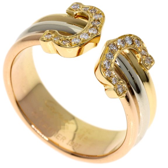 Pre-Owned Cartier 2C SM Diamond Ring #48, 18K Yellow Gold/18K White Pink Gold, Women's.