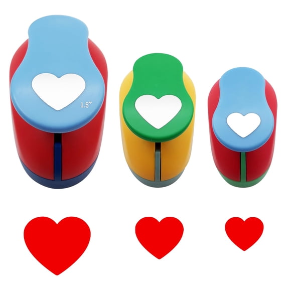 Craft Punch Set 3 Pcs (5/8'', 1'', 1 1/2''), Heart Punch Shapes Craft Paper Cutter Hole Puncher for Crafting on Card ,Plain Paper