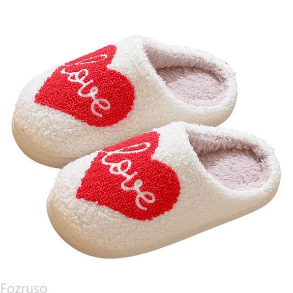 Fozruso Winter Kids Slippers With Heart Embroidery For Girls And Boys Cozy Home Footwear For Warmth And Comfort,Kids Plush Slip On Slippers Sizes 12 Little Kid(4-5 Years)
