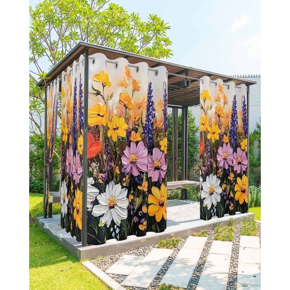 nqOlkjepod Outdoor Curtains for Patio Waterproof, Colorful Flowers Outdoor Privacy Panels Grommet, Modern Botanical Floral Oil Painting Blackout Outside Curtains for Porch/Cabana 54"x95", 1 Panel