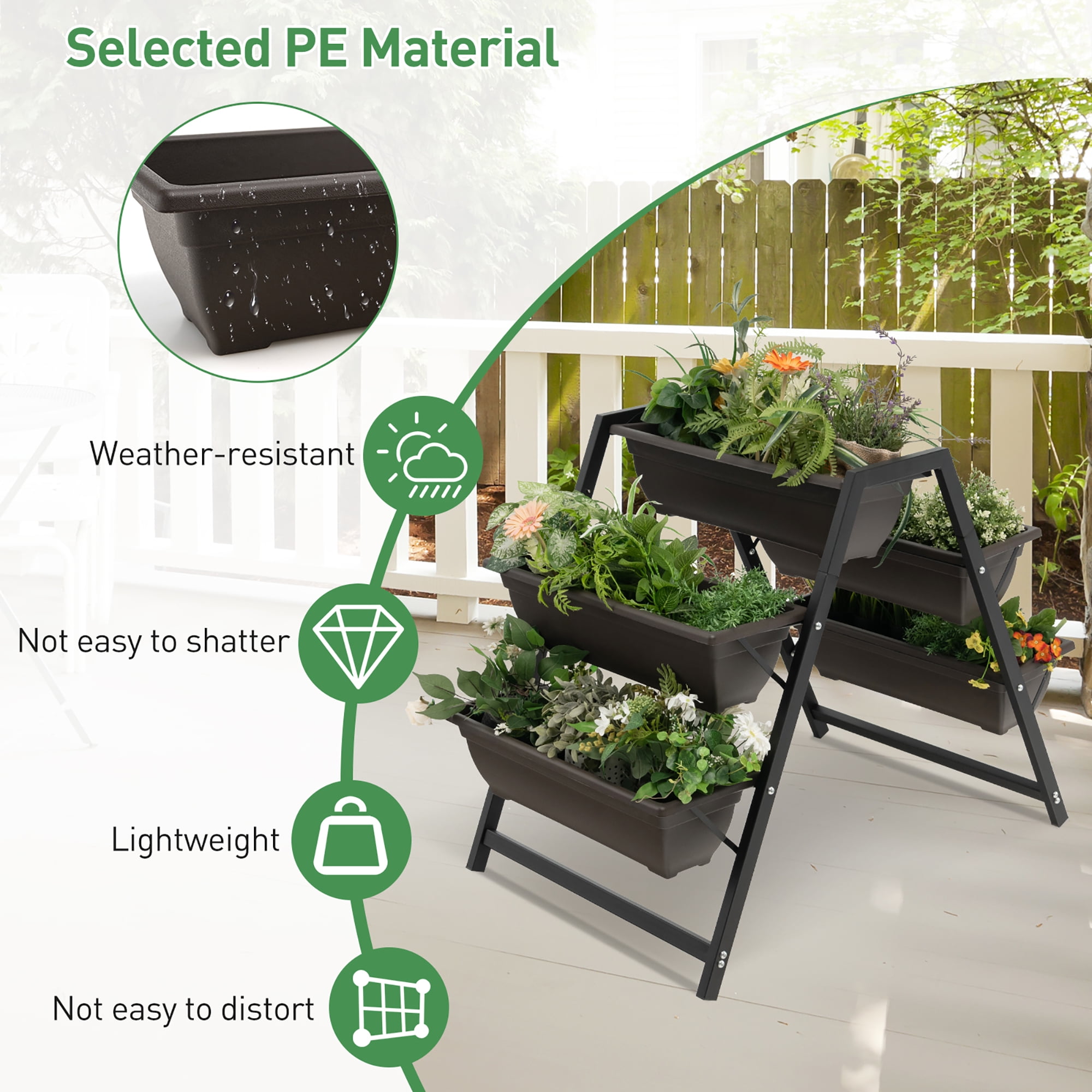 Costway 31”H Raised Garden Bed 3-Tier Vertical Planter w/5 Plant Boxes Indoor Outdoor