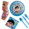 Ryan's World Partyware Bundle - 12 Serving Set with Disposable Plates, Napkins, Cups and Utensils