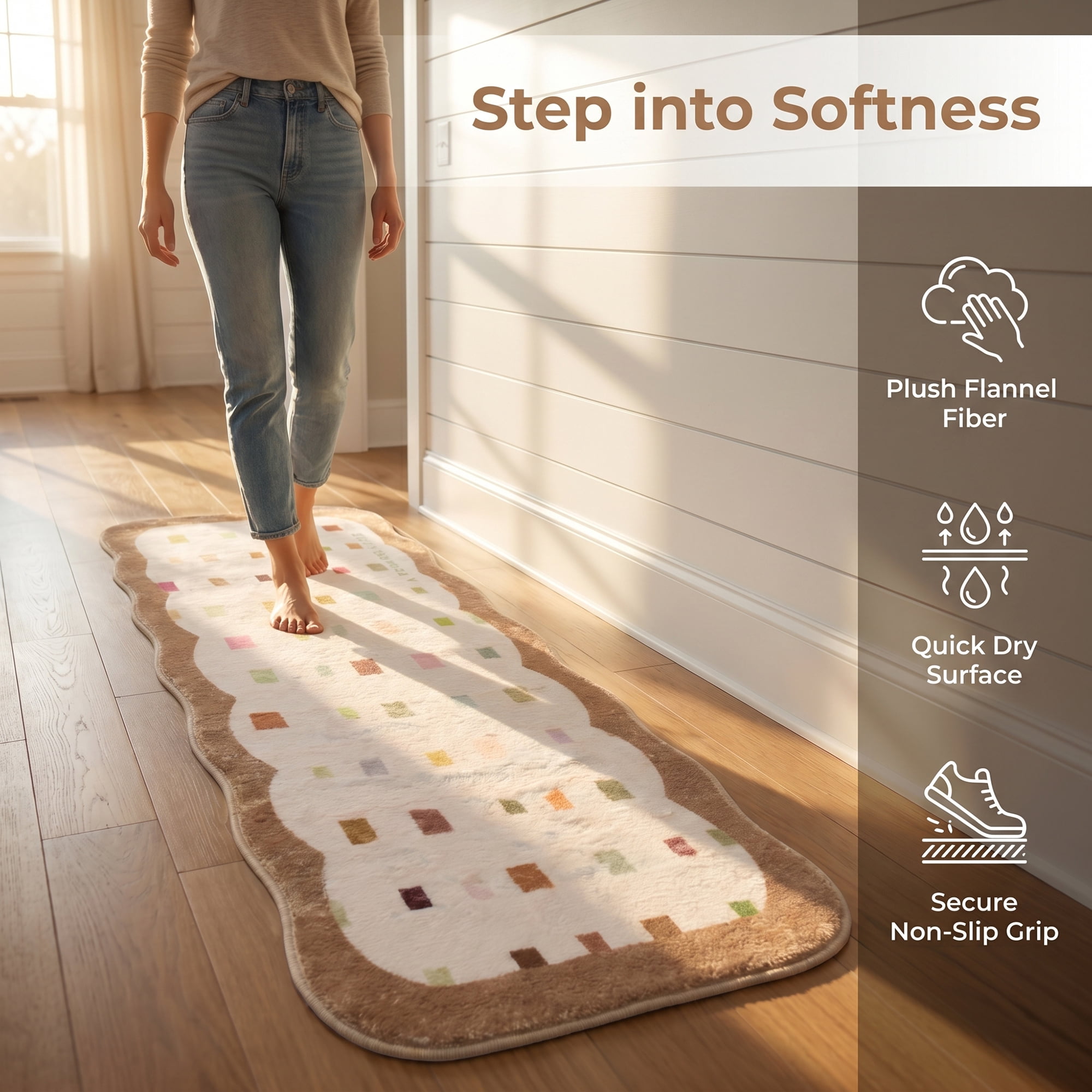 Unique Bargains Boho Kitchen Runner Rug Non Slip Machine Washable Brown 47" x 16"