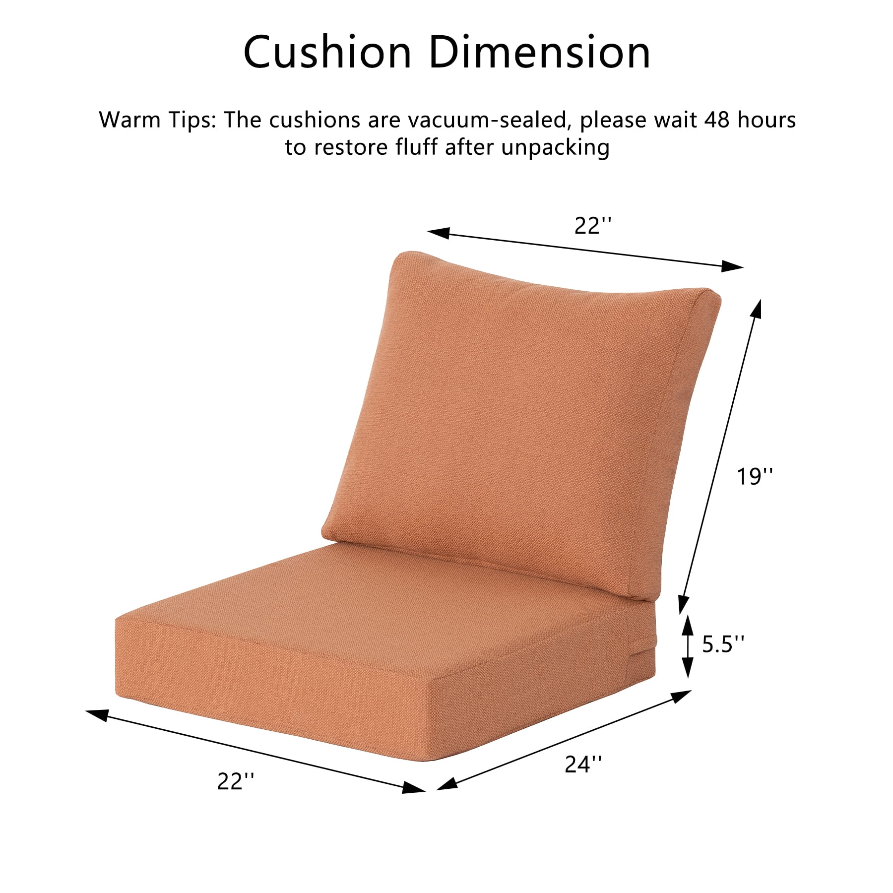 Goodgoods 22" x 24" Indoor & Outdoor Deep Seat Chair Cushions Set of 2, Water & Fade Resistant, Tangerine