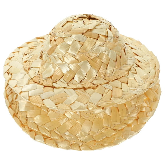 Raindrops 2pcs Mini Woven Hats Crafts Mini Hats Doll House Straw Hats Miniature Straw Dolls Hats