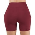 thumbnail image 5 of nerohusy Women's Biker Shorts with Pockets High Waisted Spandex Workout Running Yoga Gym Lightweight Summer Fitness Stretchy Shorts Wine,L, 5 of 9