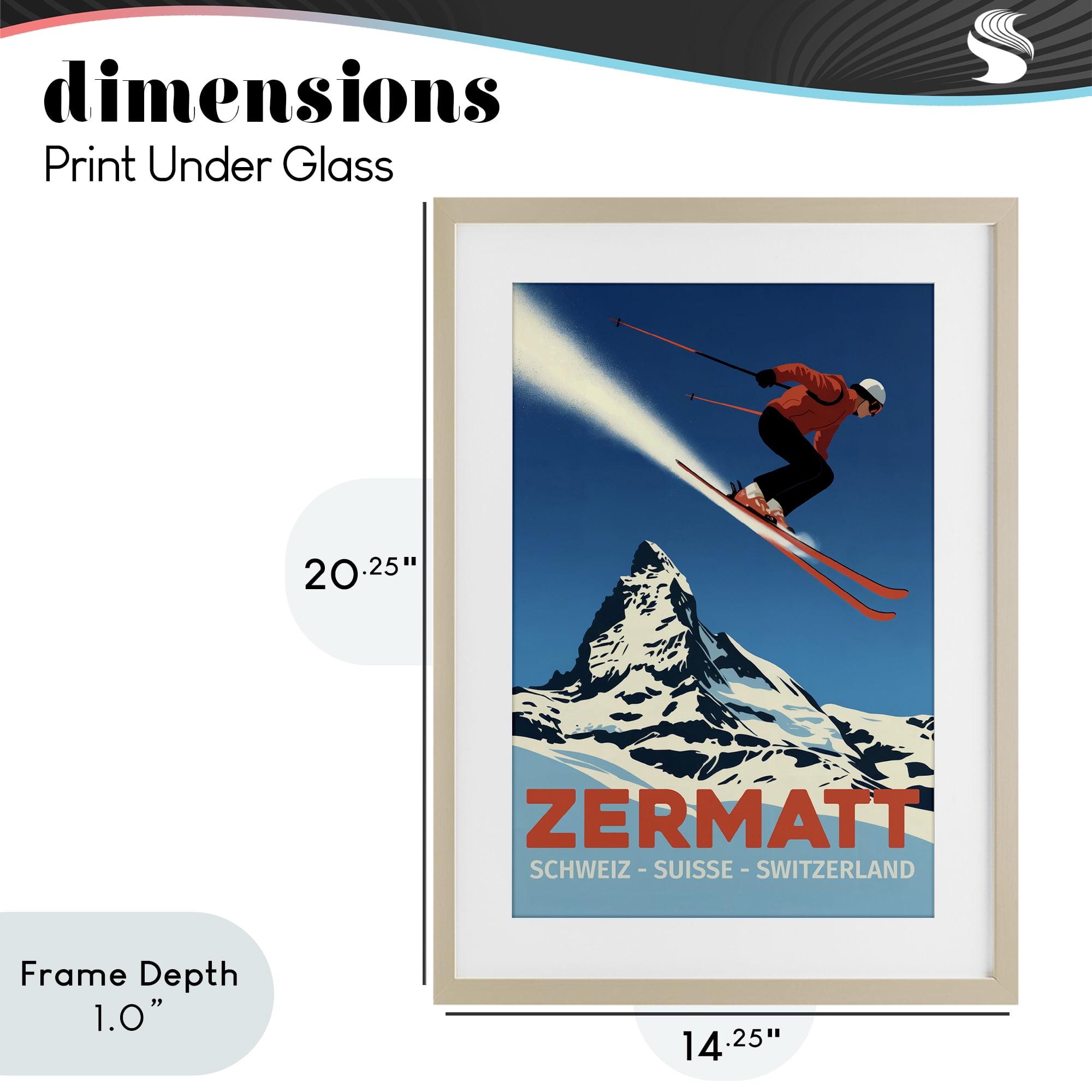 Stupell Industries Zermatt Ski Poster Birch Framed Print Under Glass, design by Andreas Magnusson