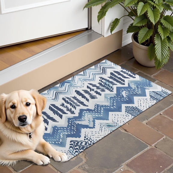 Blue Chevron Geometric Boho Pattern Door Rugs,Washable Non Slip Door Mats Indoor,Decorative Door Mats,Entry Mat Indoor for Entrance,Bedroom,Kitchen,Bathroom,16"x24"