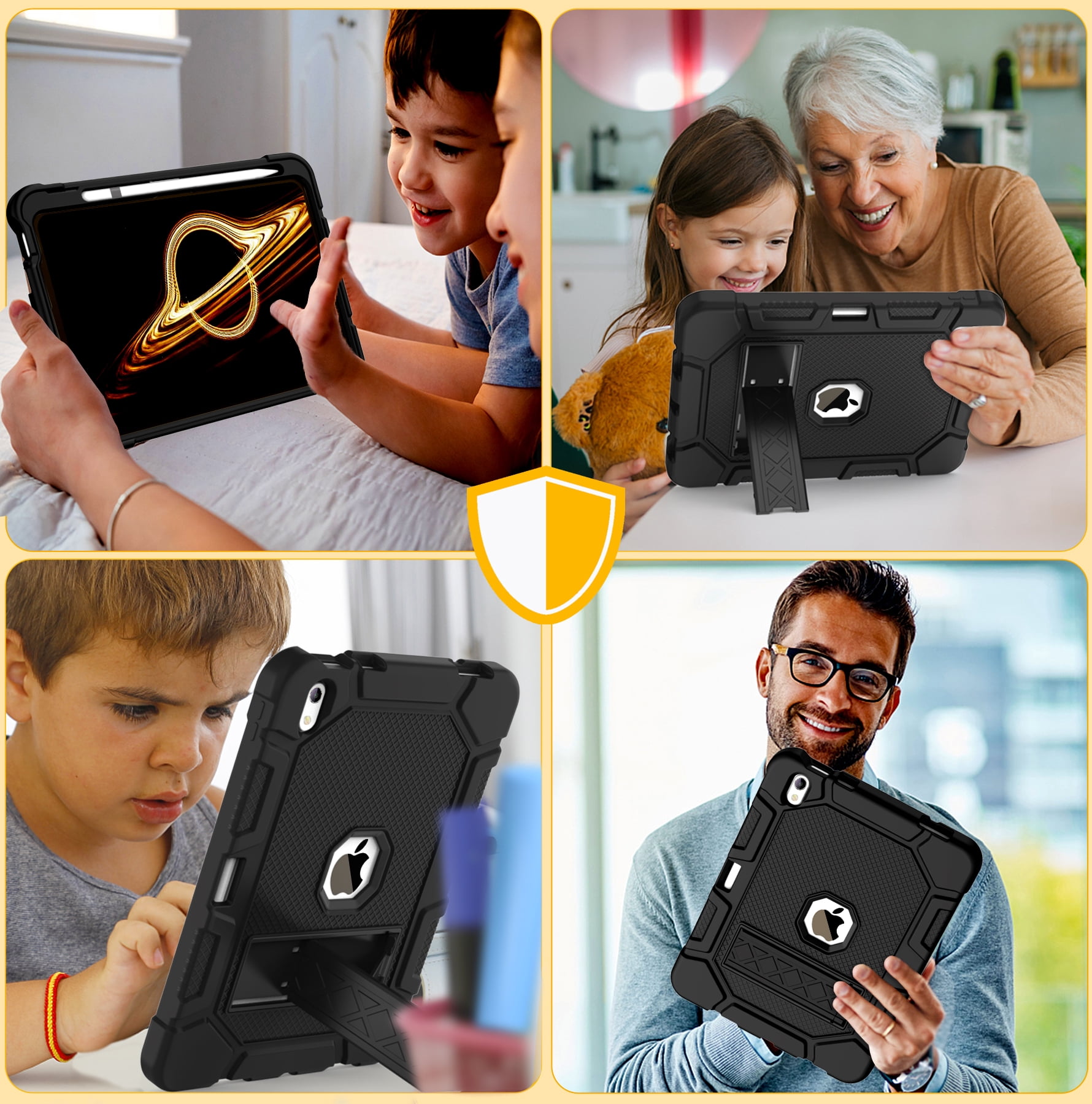 Rantice iPad 10th Generation Case 2022, 10.9 Inch iPad Case with Pencil Holder, iPad 10.9 Case with Kickstand, Hybrid Shockproof iPad 10th Gen Case for Kids Boys Children, Black