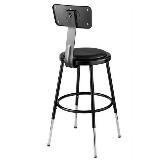 18 in. Black Adjustable Height Steel Stool with Backrest & Padded Seat