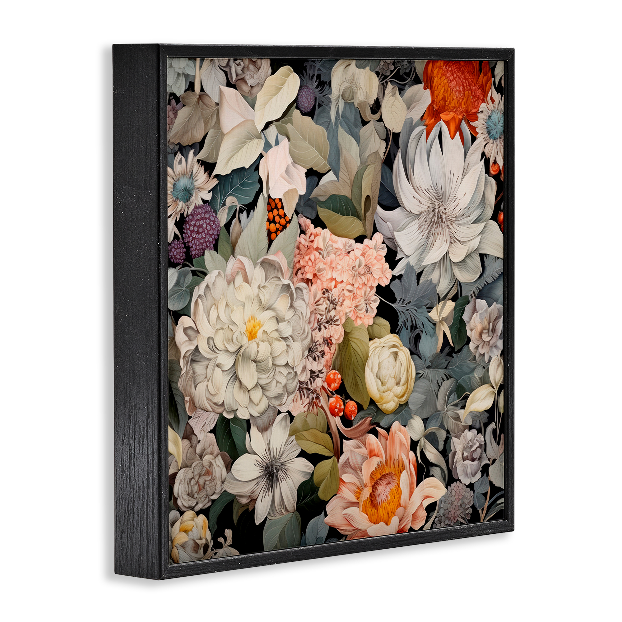 Stupell Industries Grey Mixed Botanicals Botanical & Floral Painting Black Framed Art Print Wall Art, 24 x 24