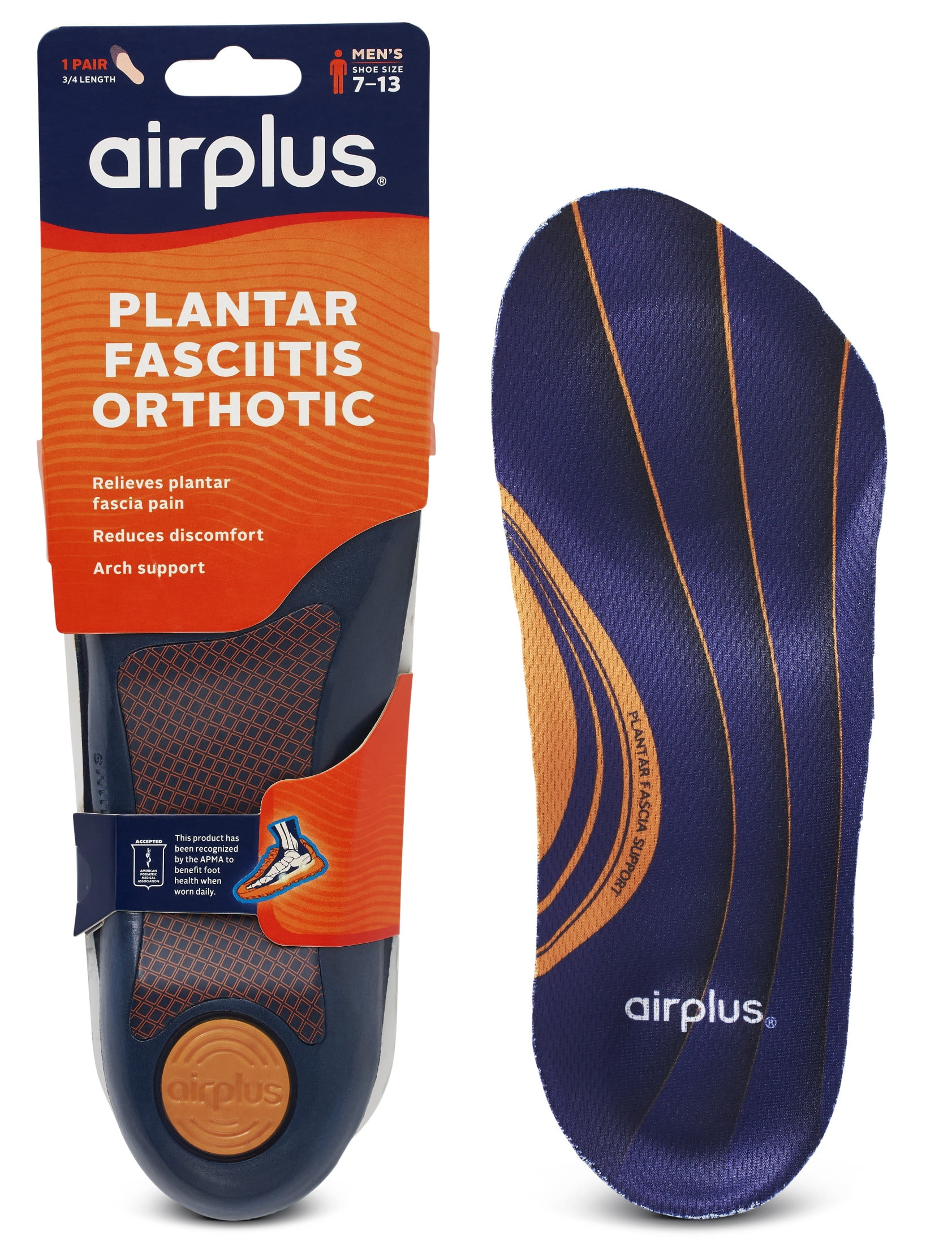 (3 pack) Airplus Plantar Fasciitis Orthotic 3/4 Insole Mens 7-13 Men's