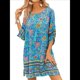 thumbnail image 3 of Vestido Informal de Verano para Mujer, Estilo Bohemio, con Borlas y Cuello Anudado, Larga 3/4, Estampado Floral Corto Azul L, 3 of 8