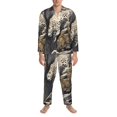 thumbnail image 3 of Susaid Graceful Snow Leopard Print Men's Long Sleeve Pajama Set, Two-Piece Button-Down Loungewear PJs Set, Comfortable Sleepwear for Relaxation-X-Large, 3 of 7
