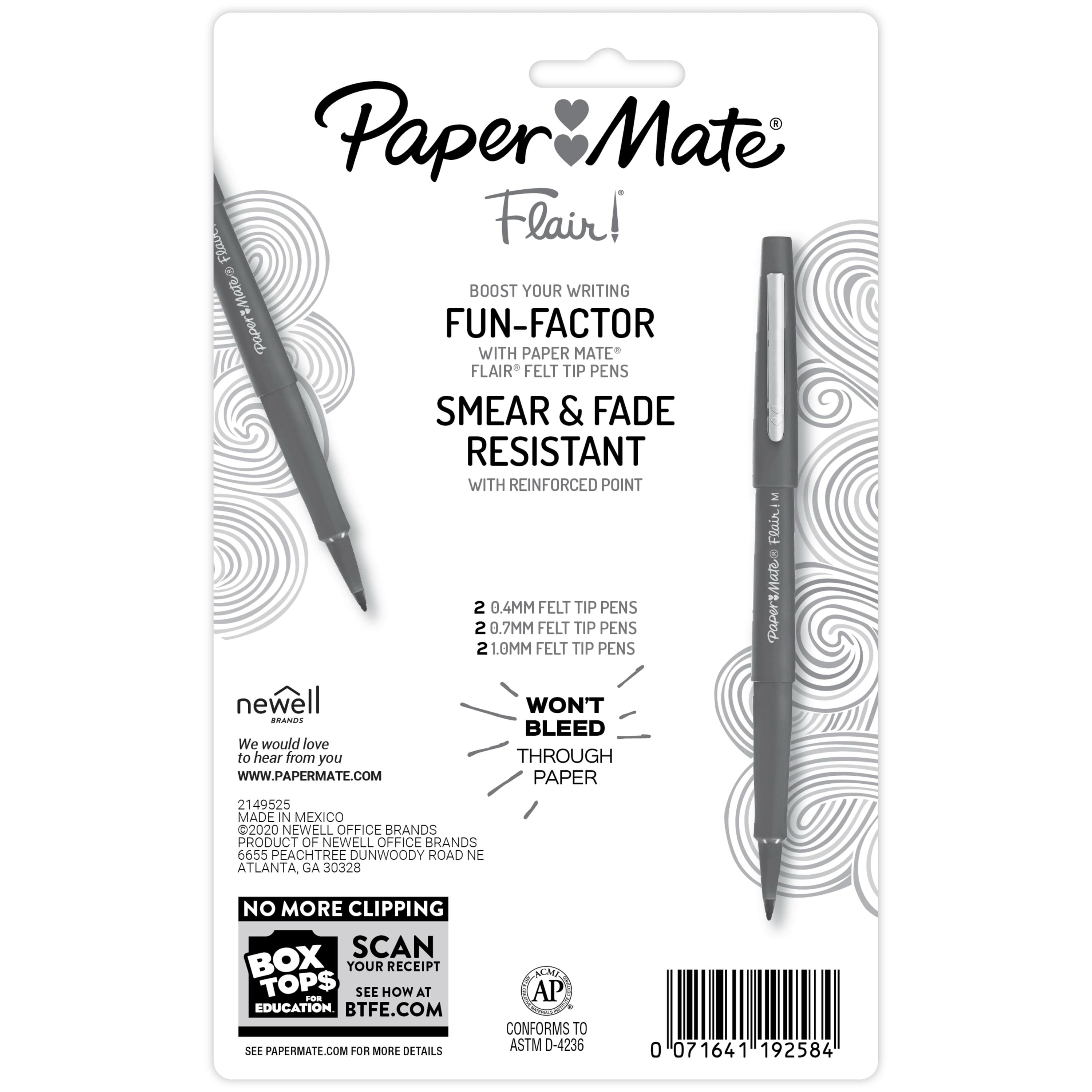 Paper Mate Flair Felt Tip Pens, Assorted Tips and Colors, 6 Count 
