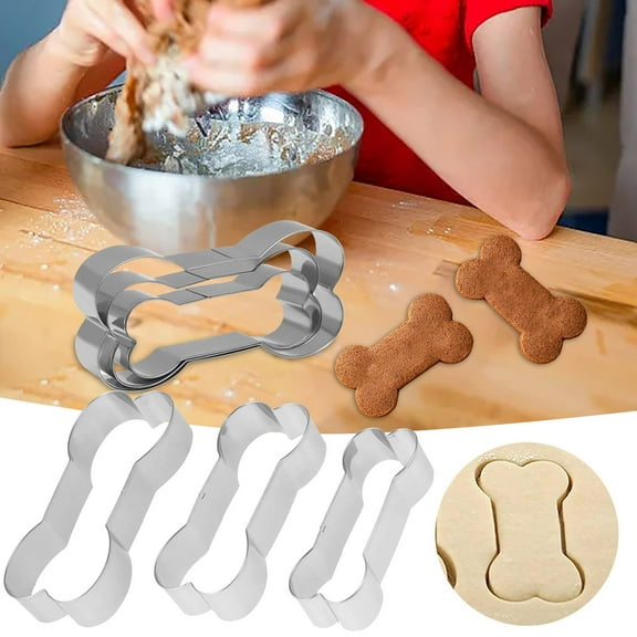 3 Piece Dog Bone Cookie Cutter Set Stainless Steel Homemade Dog Biscuit Treats Cutters for Fondant Crafts