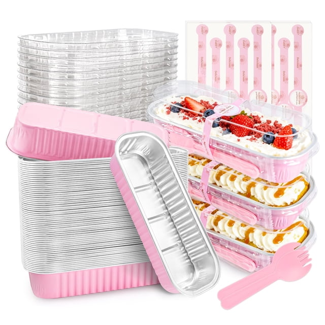 Molde mini para pastel NPLUX, 50 piezas, de aluminio con tapa, rosa