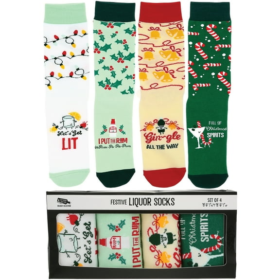 Pavilion - Set Of 4 Crew Socks Holiday Novelty Christmas Winter Seasonal Fashion Gift Secret Santa Drinking Present