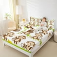 thumbnail image 4 of Homewish Cartoon Monkey Twin Sheet Sets,Zoo Animal Twin Fitted Sheet,White Brown Green Flat Sheet For Boys Girls,Luxury Bedroom Decor,3 Pieces, 4 of 7