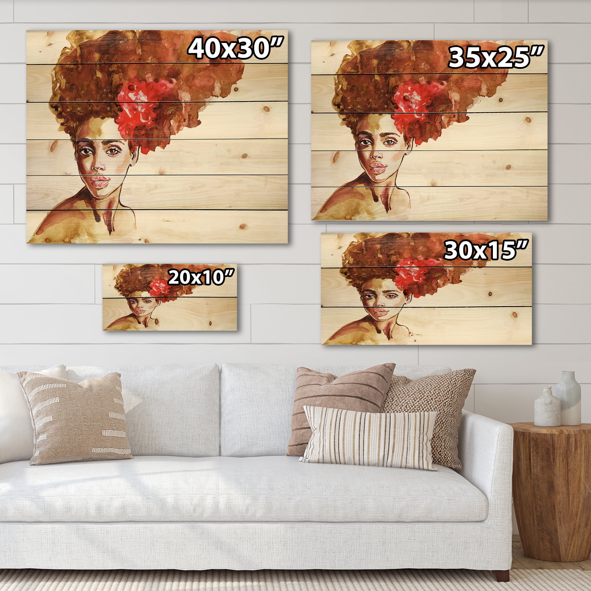 Designart 'Portrait of Young African American Woman II' Modern Print on Natural Pine Wood