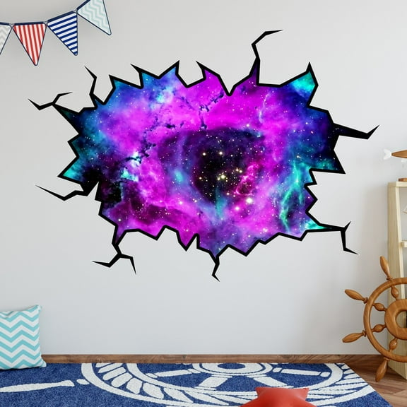 VWAQ Space Wall Decal Nebula Sticker Hole in the Wall Mural Galaxy Decal Boys Room Decor - WC2 (18"H X 22"W)