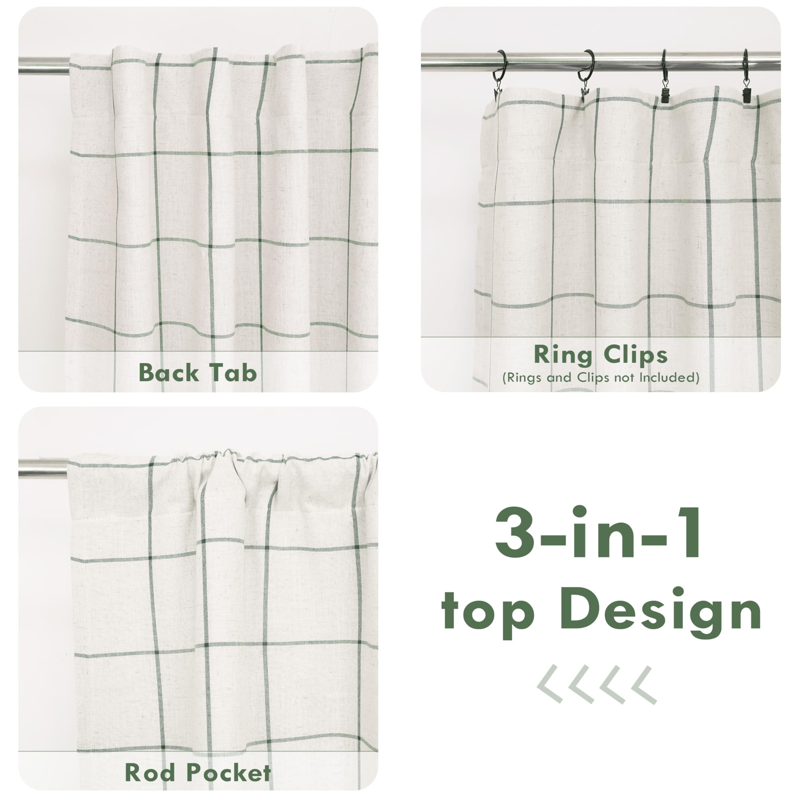 DriftAway 2 Panels 100% Blackout Windowpane Plaid Linen Curtains Double Layer Drapes for Bedroom 90 Inches Long Farmhouse Thermal Insulated 3.25 Inch Rod Pocket Back Tab for Living Room Loden Green
