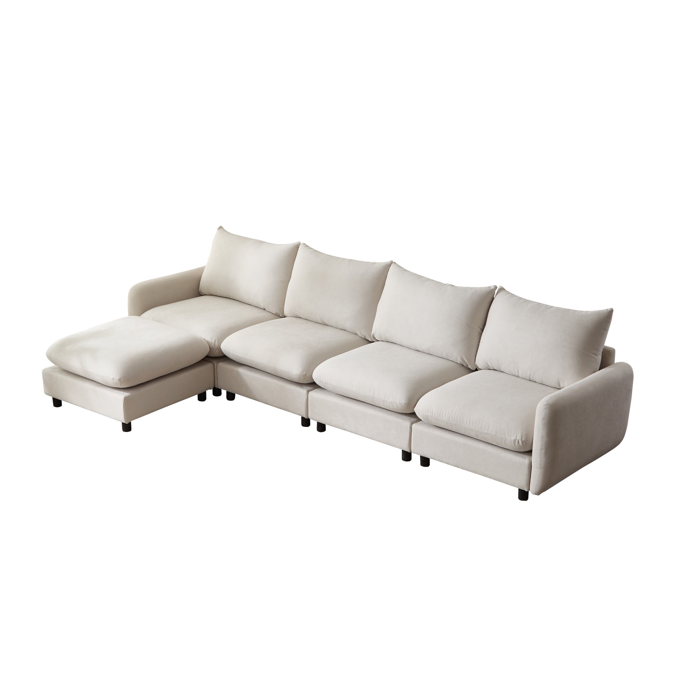 Christopher Knight Home 5-Piece Modular Sectional Sofa with Ottoman, 130" Upholstered Couch, Solid Wood Frame, White Sand
