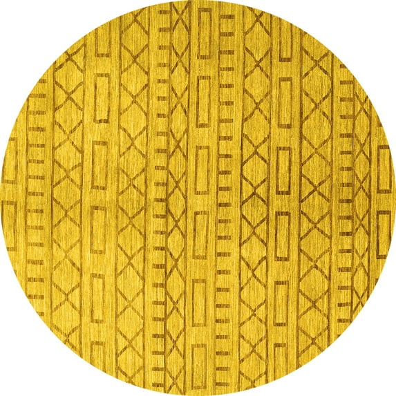 Ahgly Company Indoor Round Abstract Yellow Contemporary Area Rugs, 5' Round