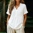 thumbnail image 2 of Admvng Tops for Women Solid Color Soft V Neck Short Sleeve Leisure Blouses, 2 of 8