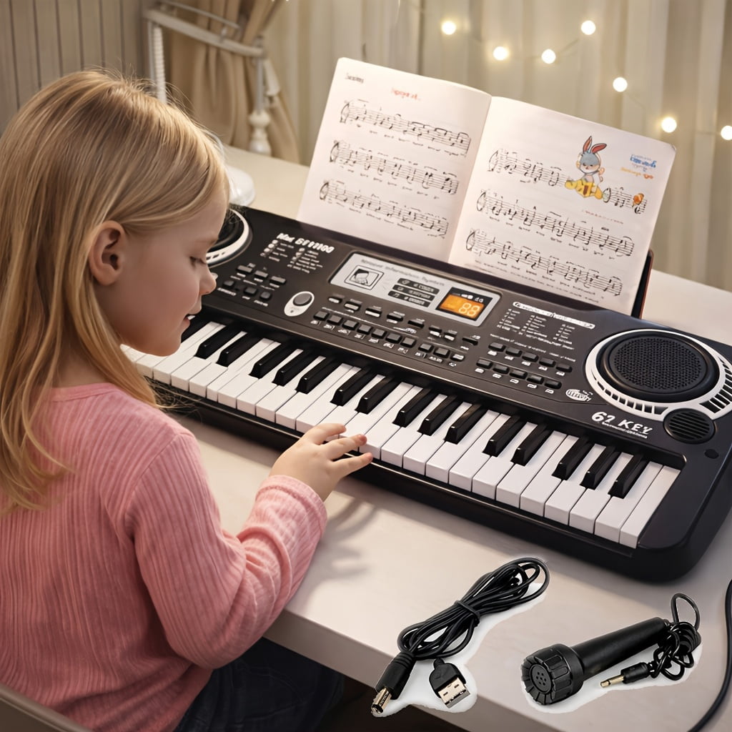 Fanruina 61 Key Keyboard Piano with Mic Music Book USB Plug In for Home Use