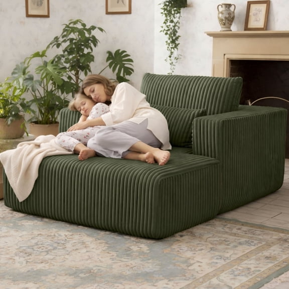 CQSXDA Modern Convertible Sofa Bed 62.6 Inch Compressed Couch in Corduroy Fabric with 2 Lumbar Pillows for Any Room, Green