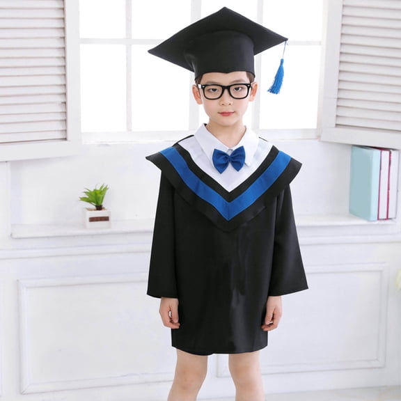 Conairie Toddler Girls Boys Graduation Gown Set Kids Grad Cap Kindergarten Nursery Graduation Shawl Tassel Set Uniform Outfits Blue 18-24 M