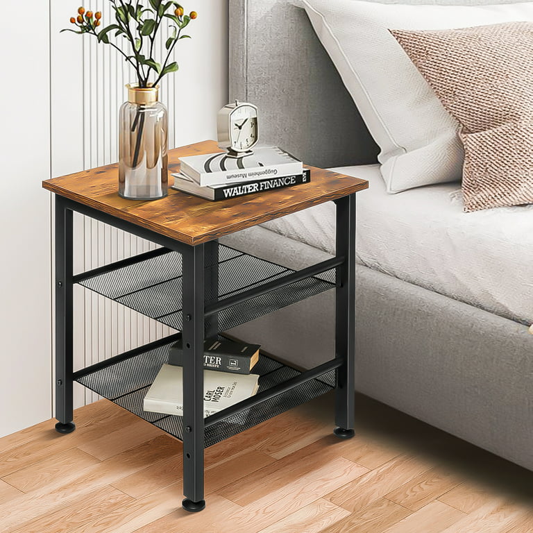 A Pair of End Tables- narrow wood tables with shelf